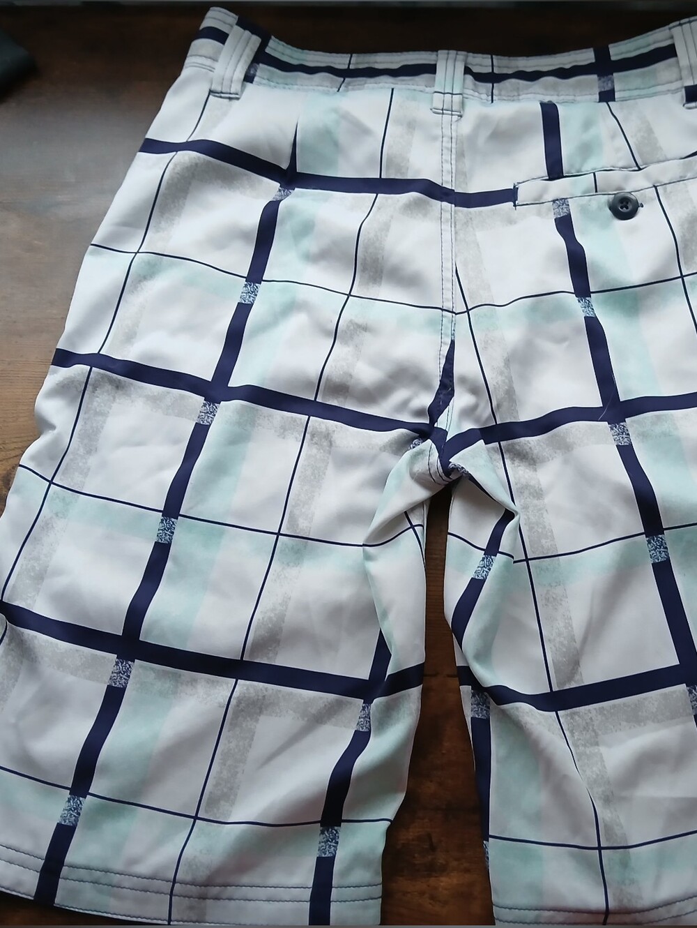 Men's White Plaid Hybrid Shorts with Navy and Mint Accents